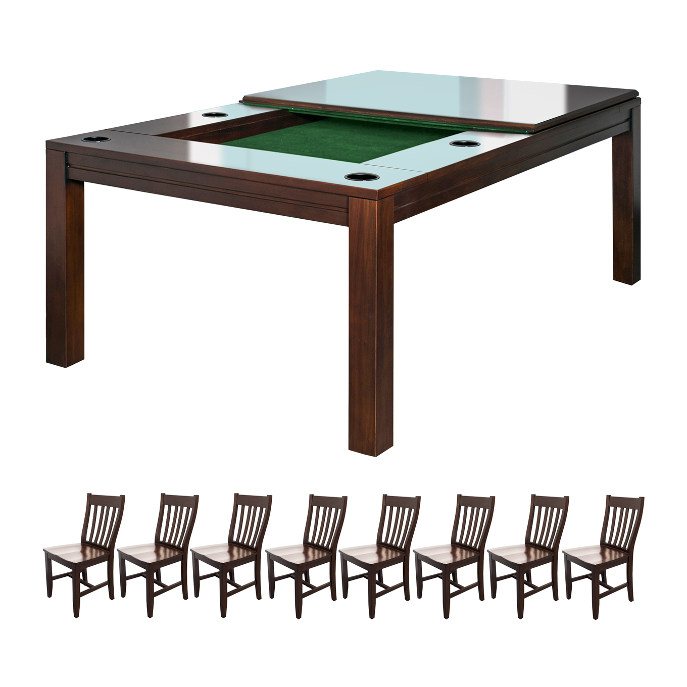 Signature Banquet Gaming Table with 8 Mahogany Chairs - Carolina Game Tables