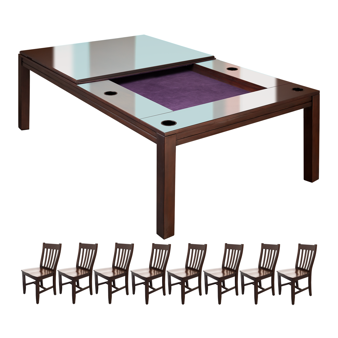 Tablezilla with Purple Fabric and 8 Chairs - Carolina Game Tables